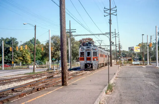 A South Shore Line train at Miller in Gary, photographed in 1996.